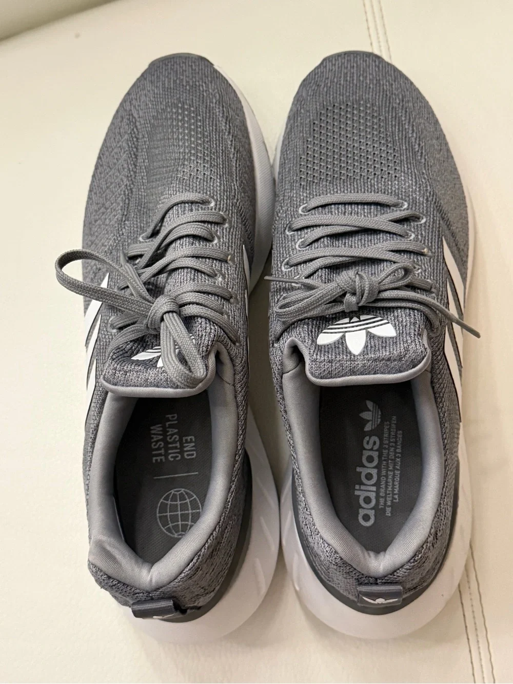 adidas Grey Knit Lace-Up Sneakers with White Accents
